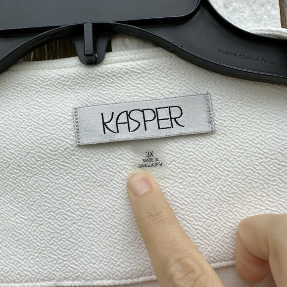 KASPER 3/4 Sleeve Wing Collar Crosshatch Jacket Plus Size 3X Ivory Gold Button - Picture 5 of 10